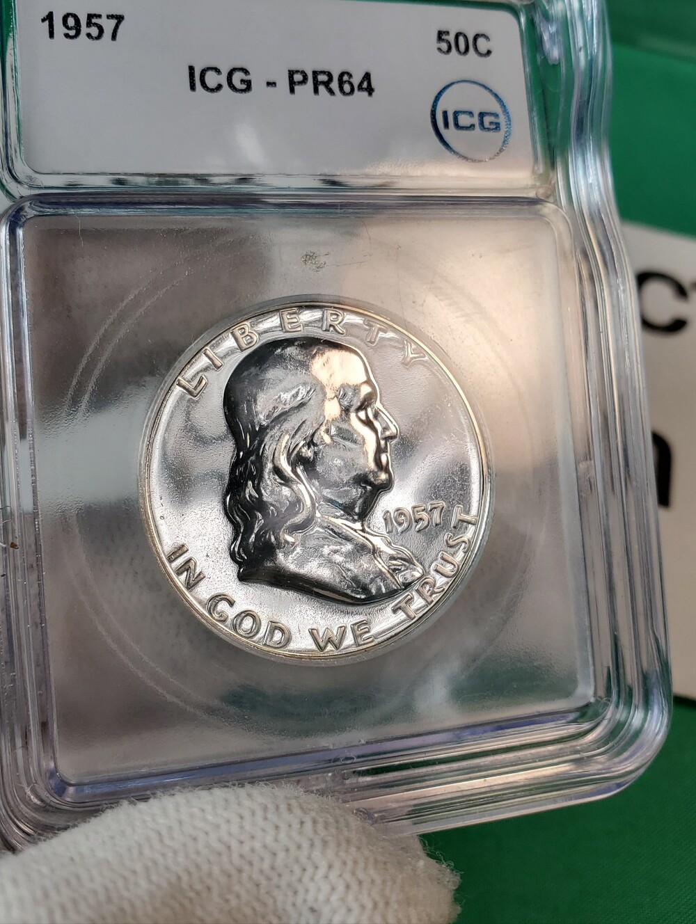 1957 Proof Franklin Half Dollar 50C ICG PR64
